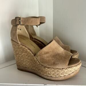 Stuart Weitzman tan espadrille platform wedges 8.5